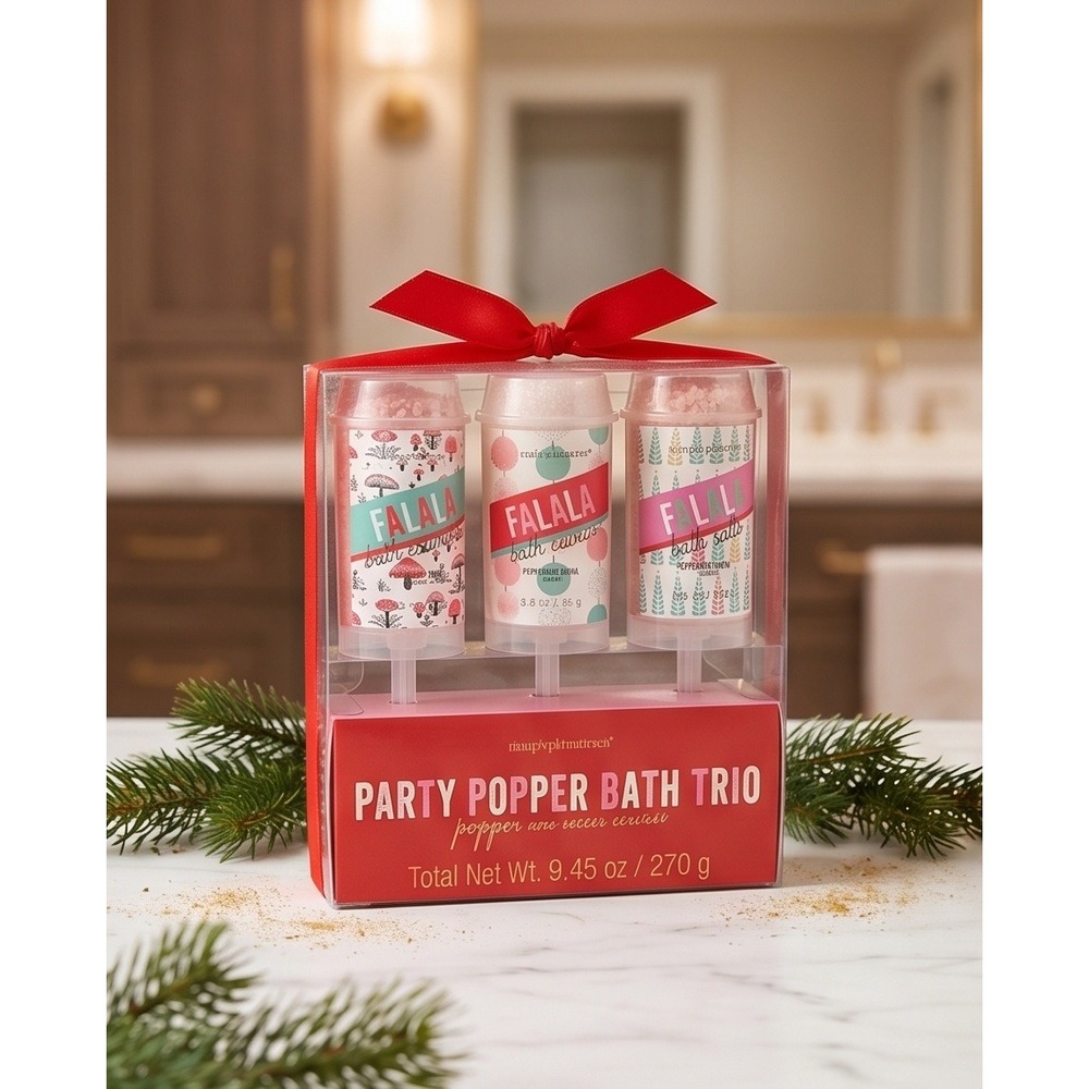 Simple Pleasures Falala Party Popper Bath Trio Peppermint Swirl Scented Gift Set